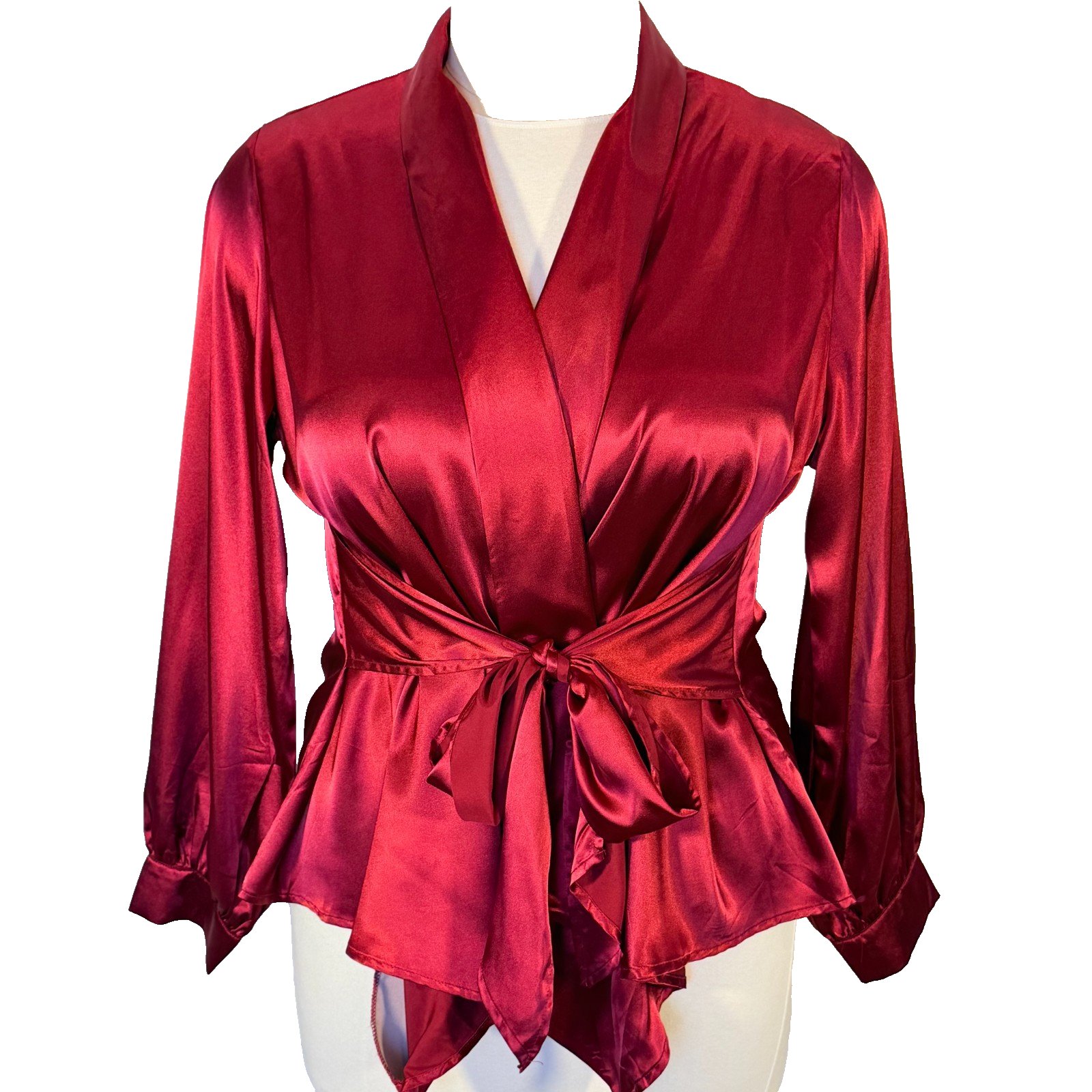 Scarlet Red Wrap Front Satin Blouse Women's Xxl Belted Wrap Top